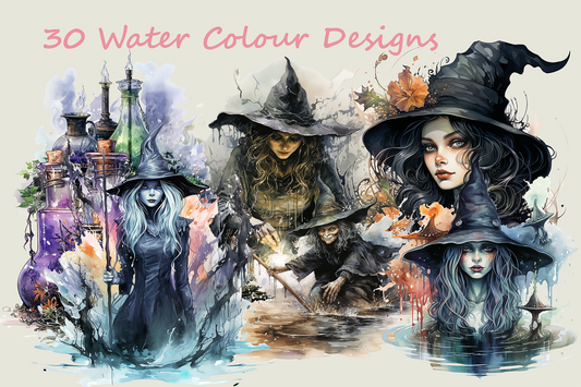 Witch Watercolor Clipart Bundle - 30 PNG Fairytale Images, Witchpunk, Halloween, Fantasy Magical Graphics, PNG, Instant Digital Download, Commercial Use