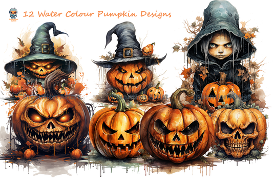 12 Pumpkin Halloween Art Clipart Bundle - 12 PNG Images, Halloween, Fantasy, PNG, Instant Digital Download, Commercial Use