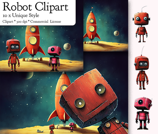 Robot Art Clipart Bundle - 14 PNG Images, Robot, Fantasy, PNG, Instant Digital Download, Commercial Use