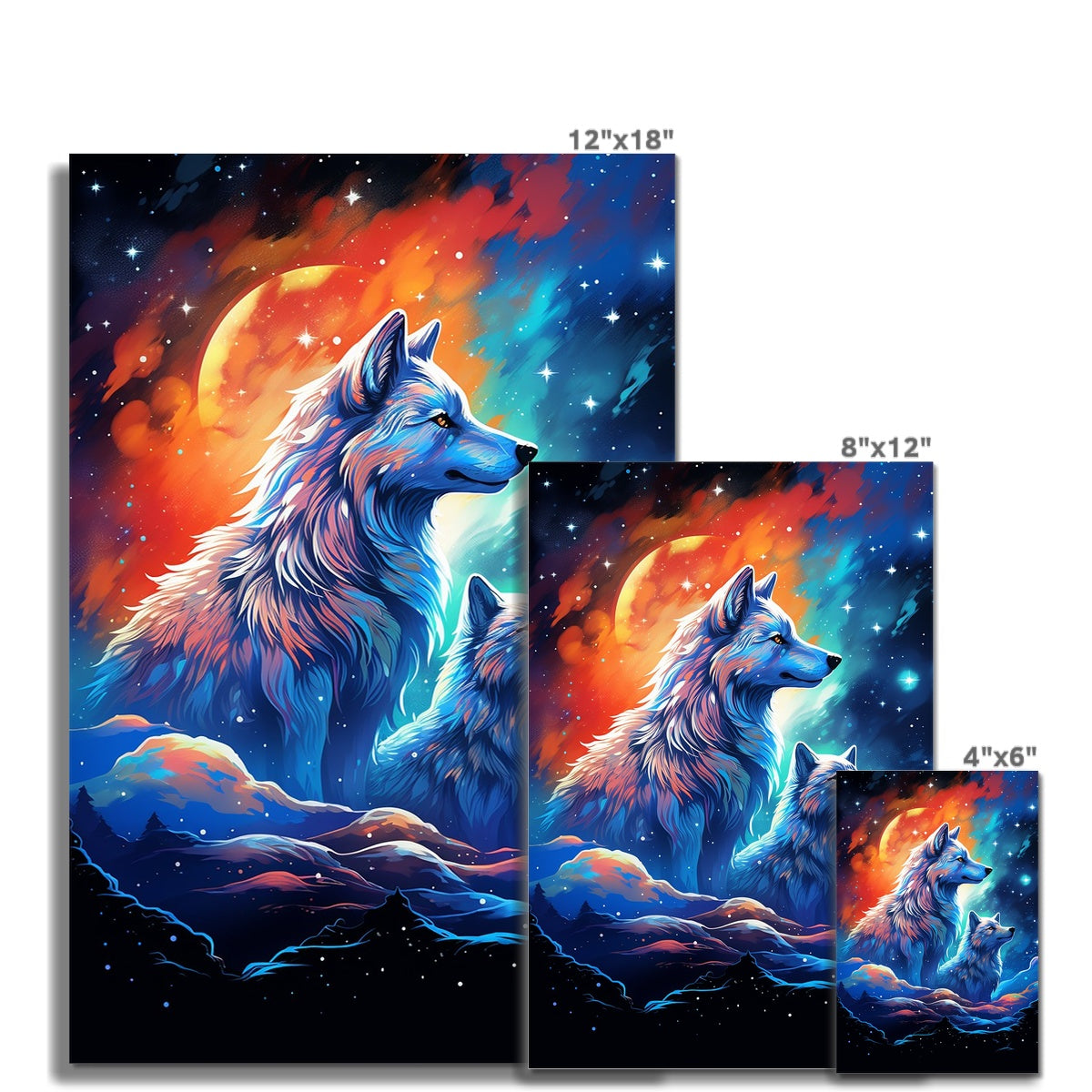 Wolf Art Poster, available in various sizes, Environmentally Conscious Printing made on 150 GSM paper, responsibly sourced and FSC certified