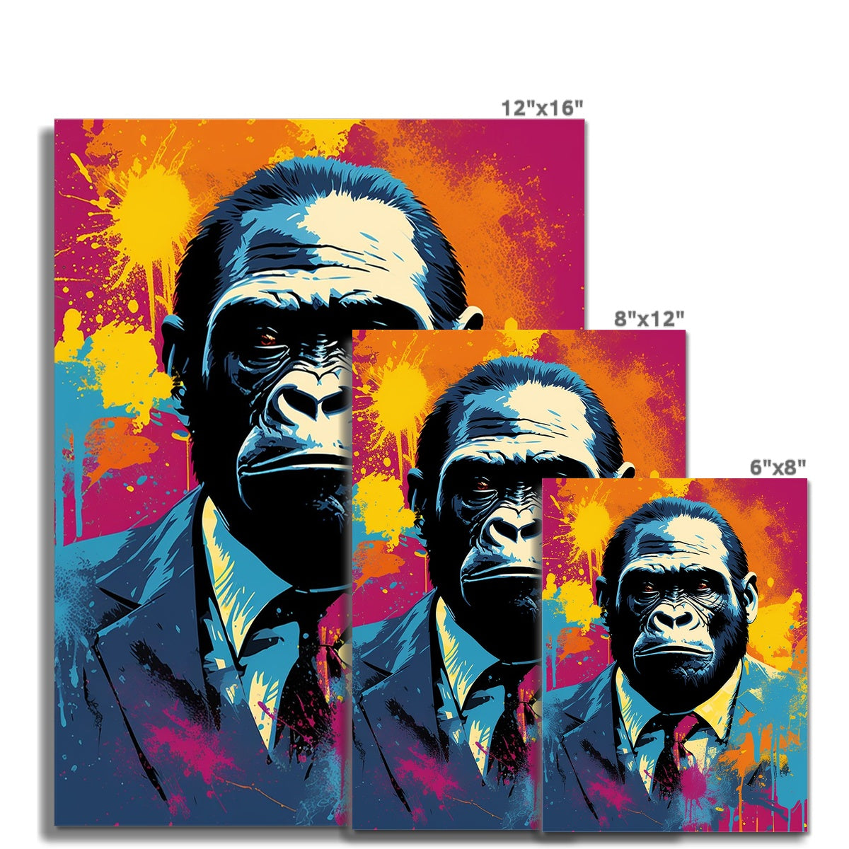 Gorilla Pop Art Poster, available in various sizes, Environmentally Conscious Printing made on 150 GSM paper, responsibly sourced and FSC certified